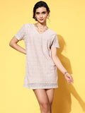 SASSAFRAS Women  Cream Solid Shimmer & Sequin Dress