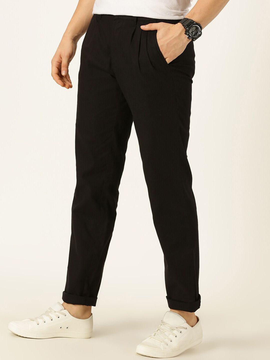 Thomas Scott Men Smart Linen Cotton Pleated Chino Trouser