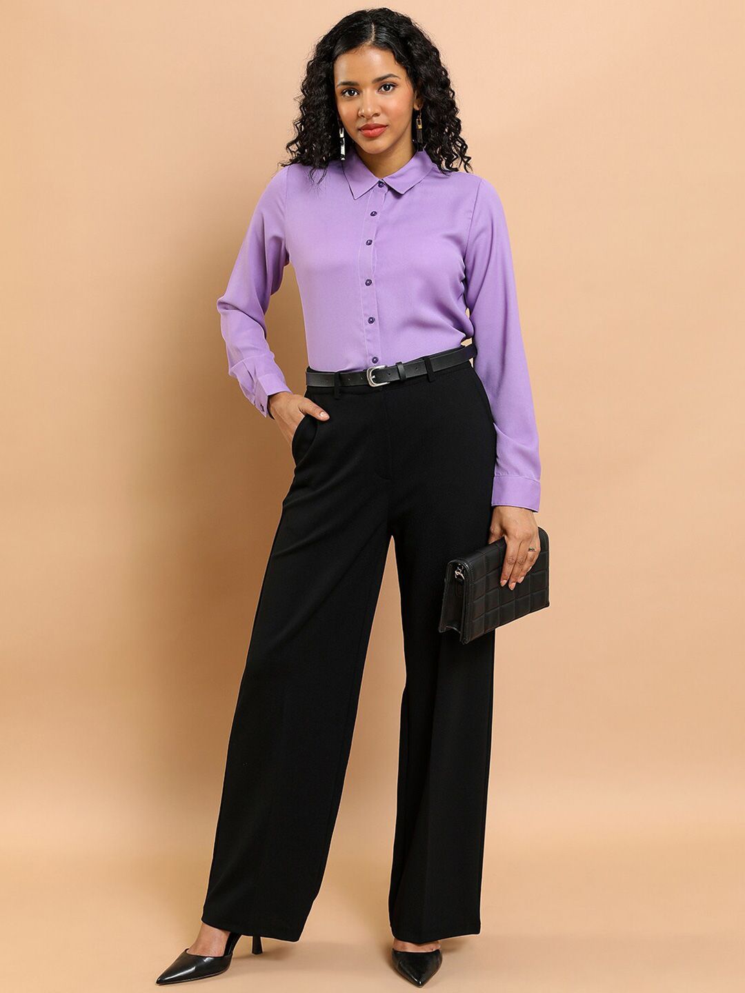 CHIC BY TOKYO TALKIES Purple Spread Collar Formal Shirt
