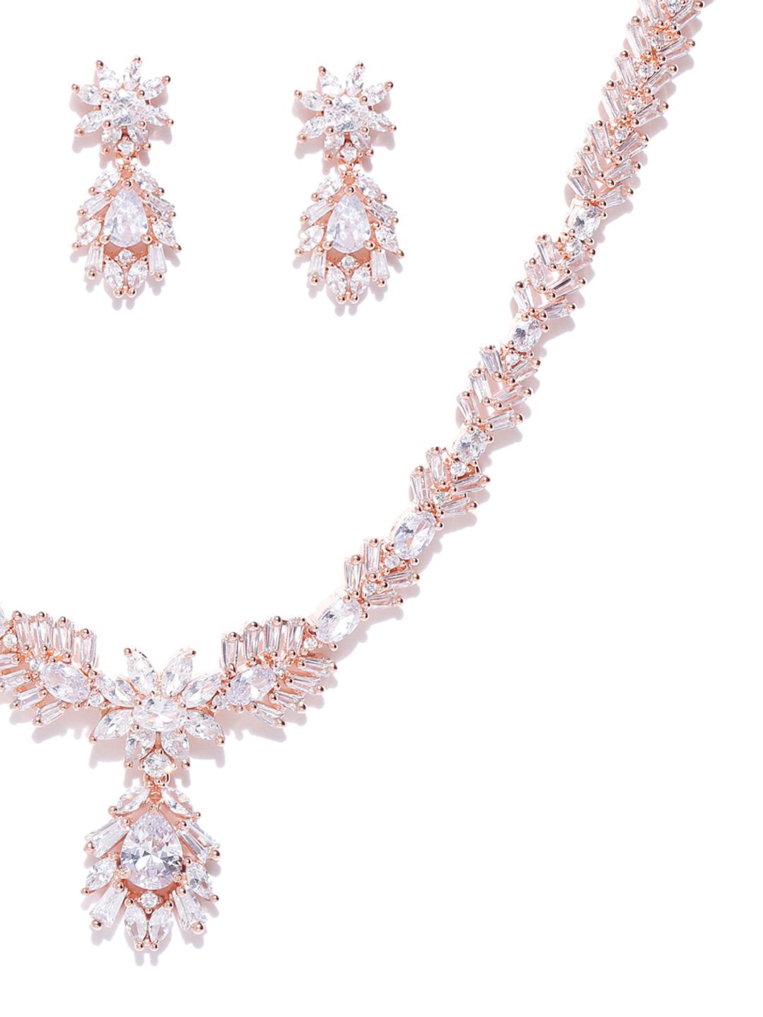 Priyaasi Rose Gold-Plated AD & CZ Studded Jewellery Set