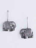 PANASH Silver Toned Elephant Shaped Oxidized Silver-Plated Drop Earrings