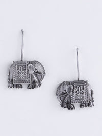 PANASH Silver Toned Elephant Shaped Oxidized Silver-Plated Drop Earrings