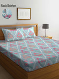 KLOTTHE Unisex Floral Blue 300 TC Fitted Double Bedsheet with 2 Pillow covers