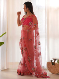 Saree mall Floral Embroidered Beads and Stones Net Sarees