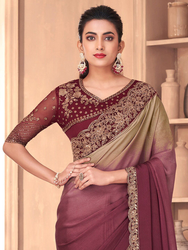 Saree mall Ombre Embroidered Poly Georgette Saree