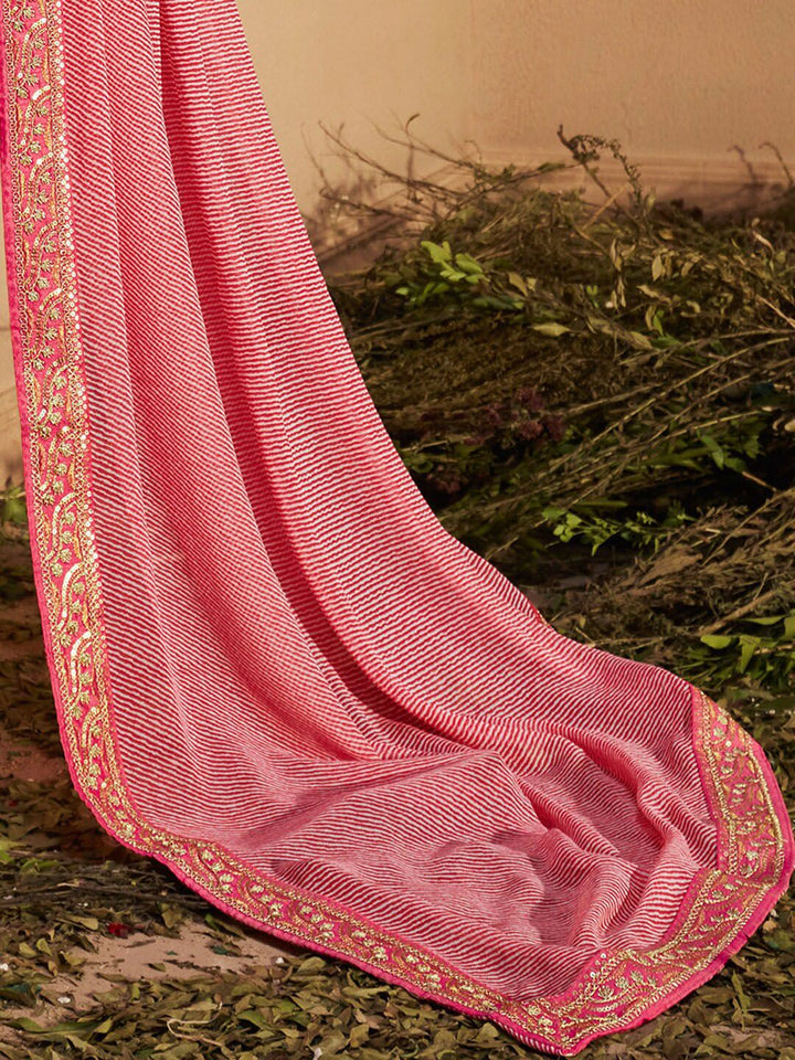 KALINI Striped Embroidered Pure Georgette Leheriya Saree