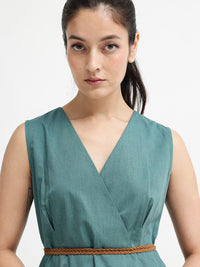 Rareism v-neck Cotton A-line midi Dress