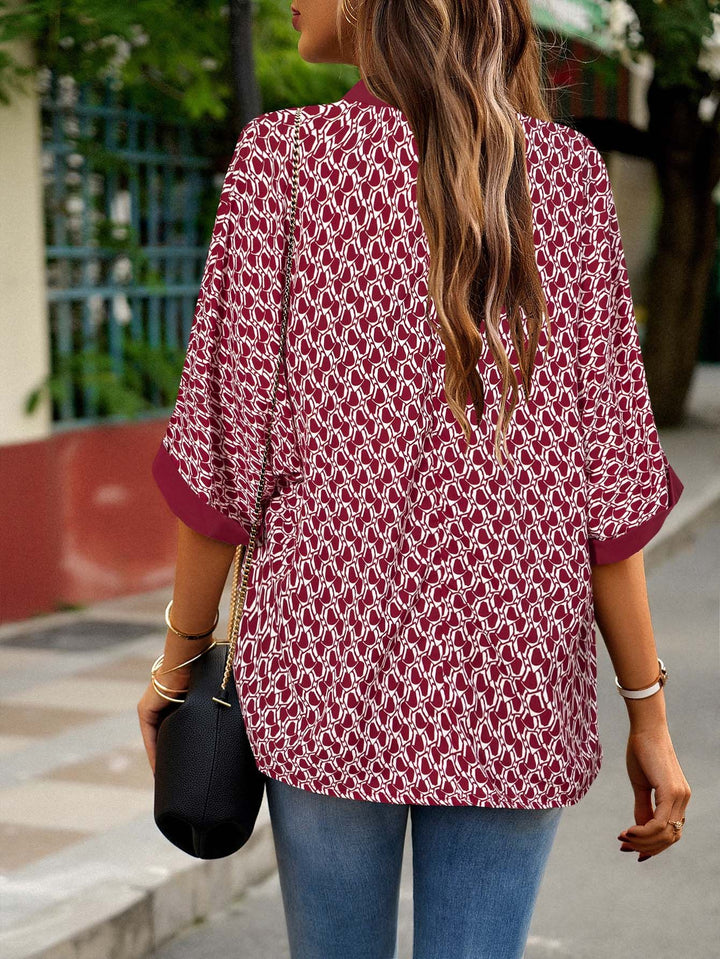 all about you Geometric Print V-Neck Kimono Sleeve Regular Top