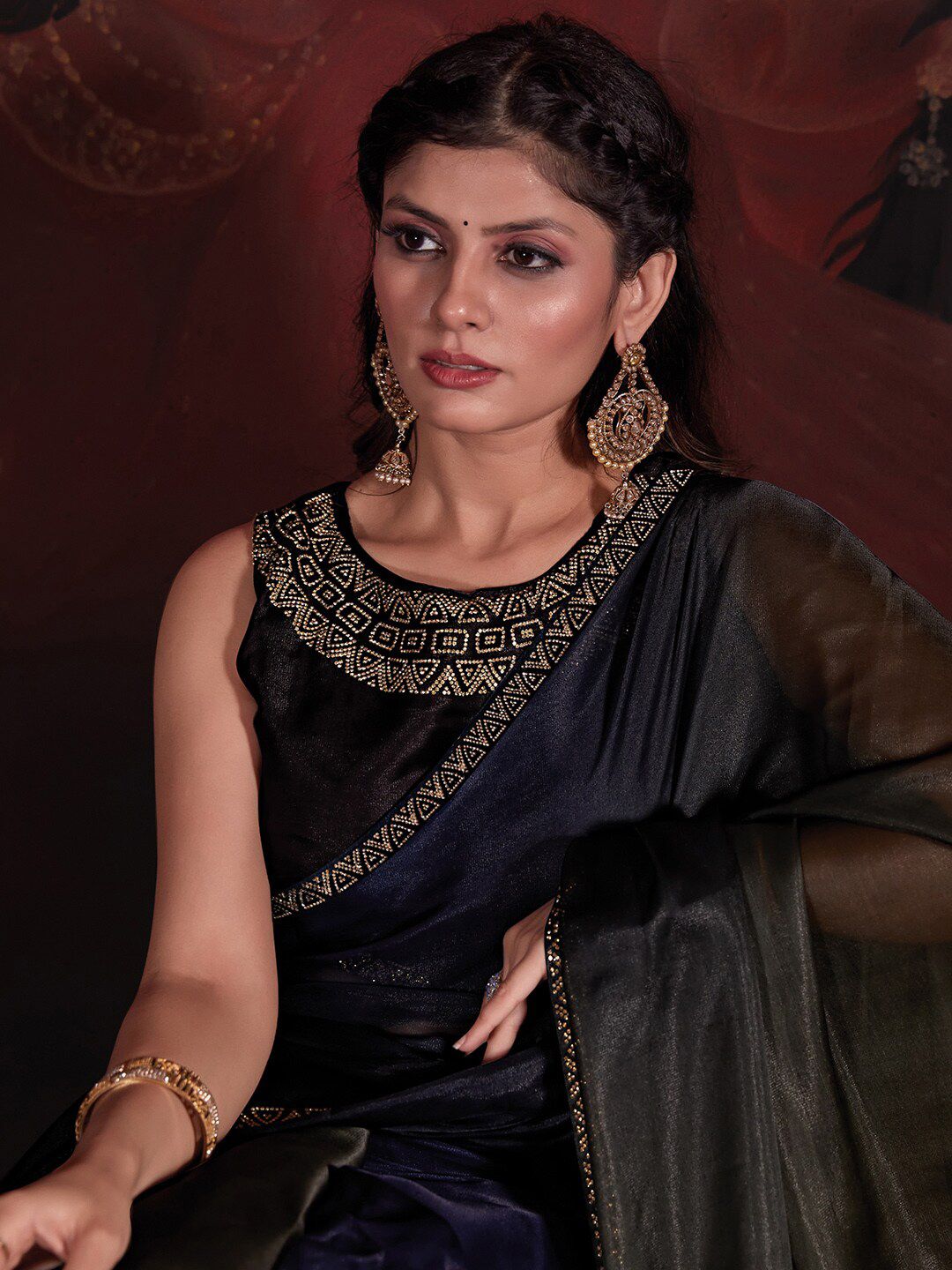 Saree mall Omber Beads & Stones Organza Sarees