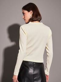 SASSAFRAS Off-White V-Neck Long Sleeves Crop Top