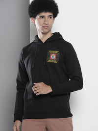 The Indian Garage Co Men Black Back Print Hooded Sweatshirt