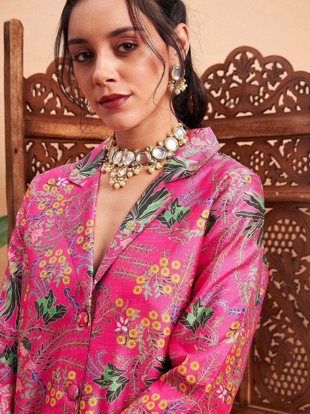 Shae by SASSAFRAS Floral Printed Blazer With Straight Pants Co-Ords
