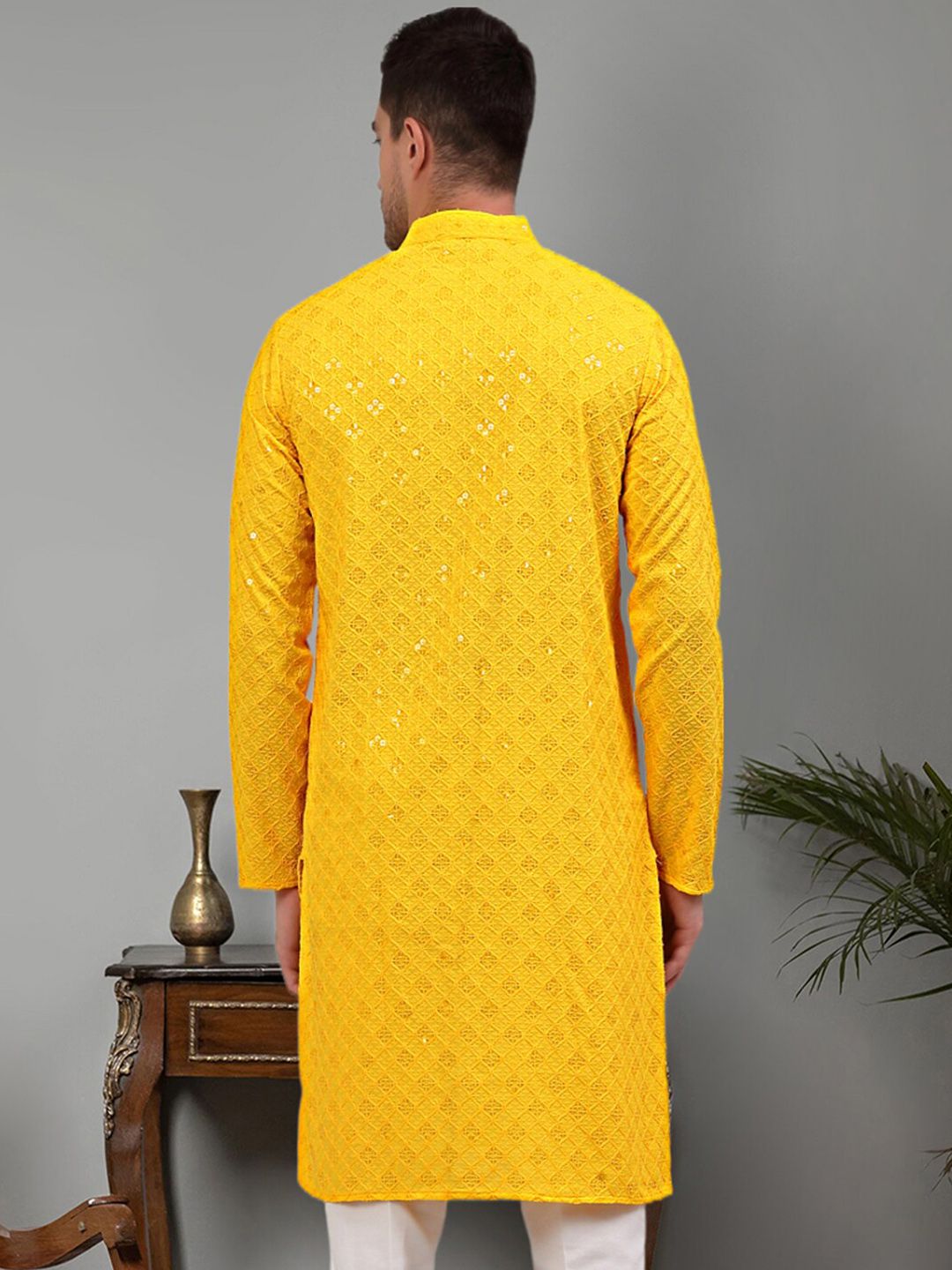 Jompers Geometric Embellished Sequinned Straight Kurta