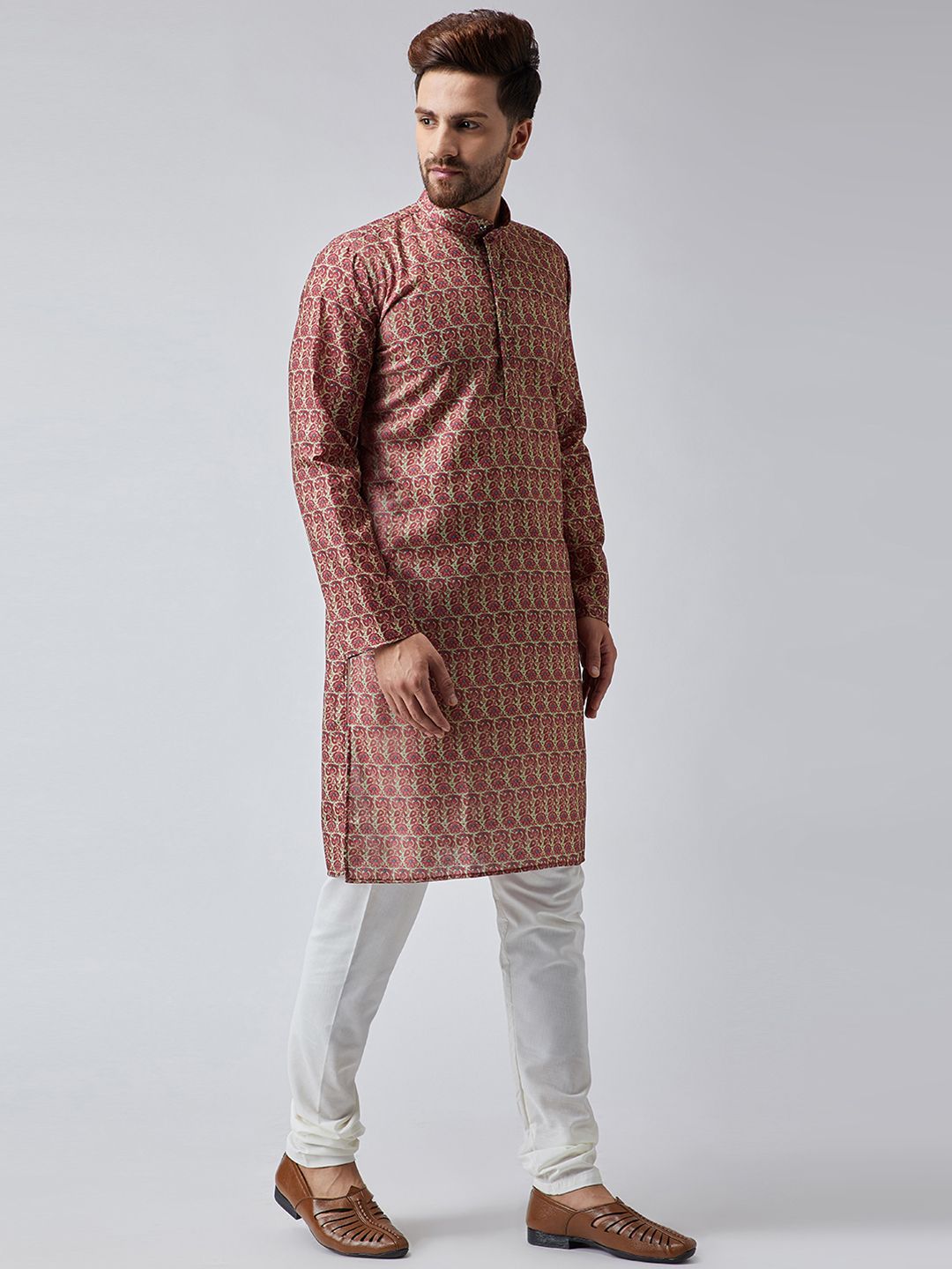 SOJANYA Men Maroon Printed Straight Kurta