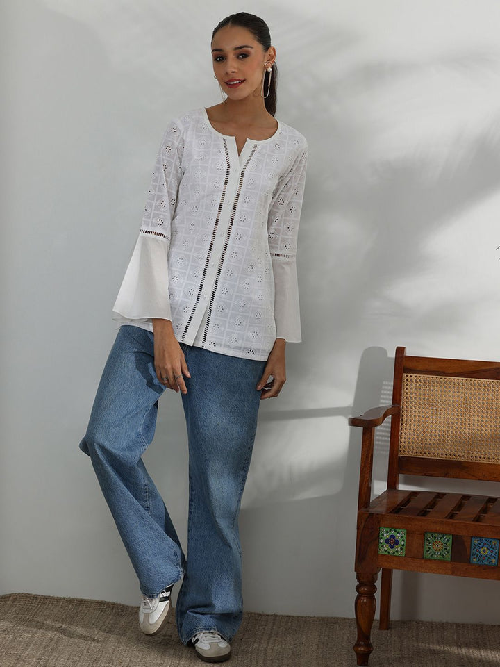 Libas Floral Embellished Notch Neck Pure Cotton Tunic