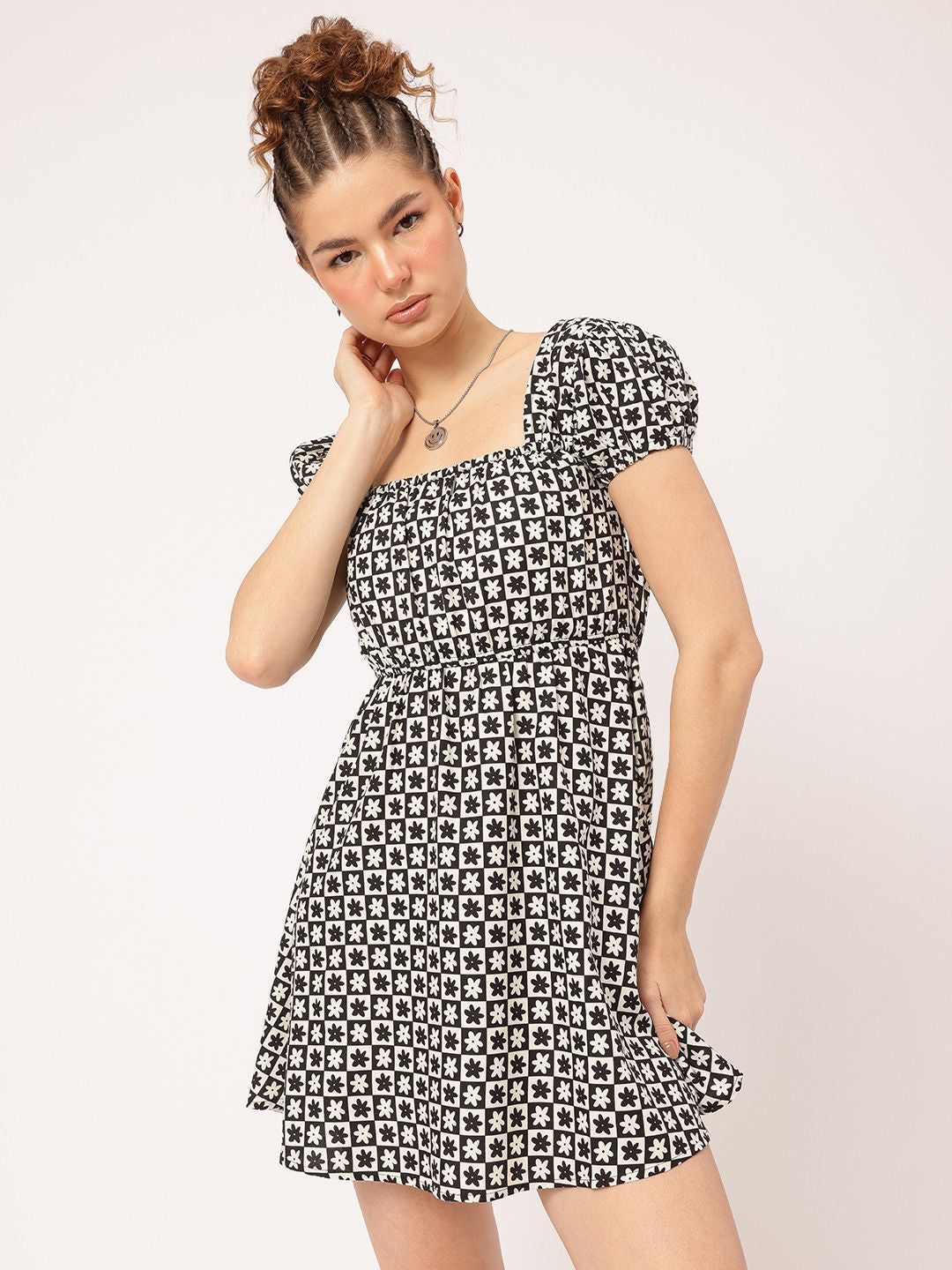 DressBerry Trendsetter Fit & Flare Monochrome Mini Dress