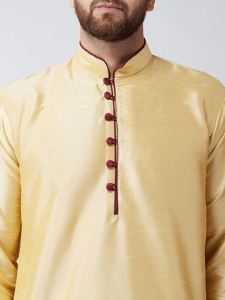 SOJANYA Kurta Lurus Pepejal Berwarna Emas Lelaki