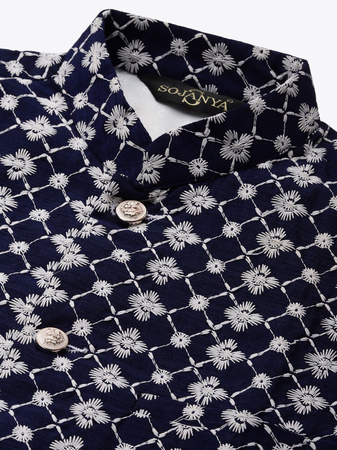 SOJANYA Lelaki Motif Etnik Zaitun Sulam Benang Kerja Kurta dengan Churidar