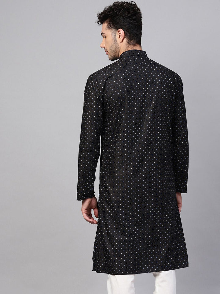 SOJANYA Men Black Printed Asymmetric Straight Kurta