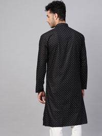 SOJANYA Men Black Printed Asymmetric Straight Kurta