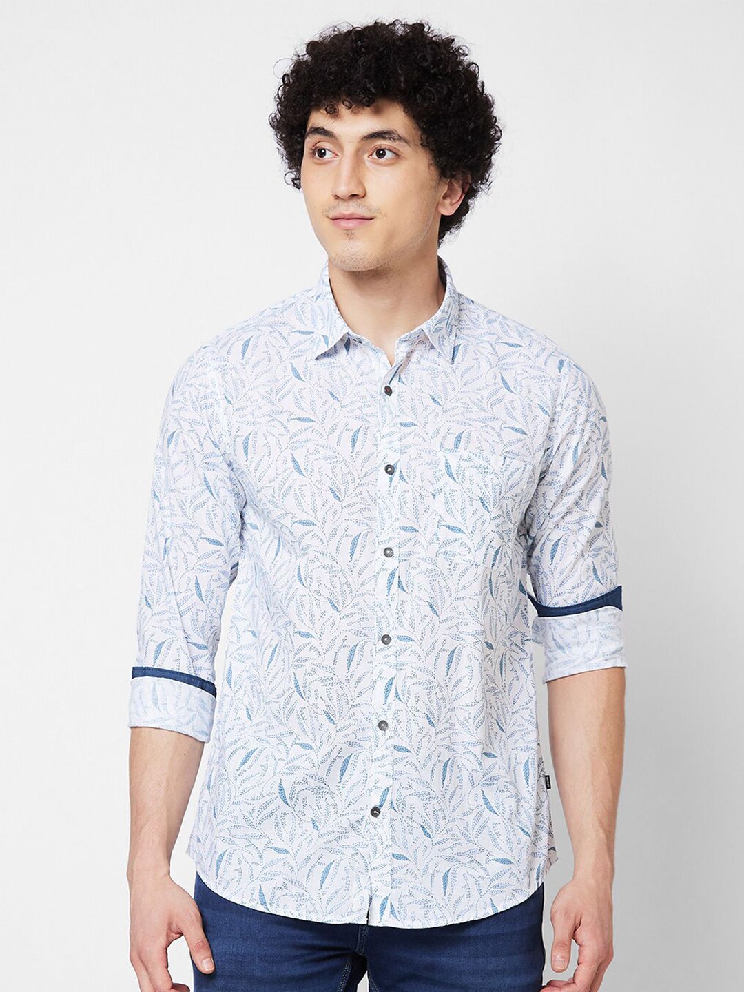 SPYKAR Printed Spread Collar Cotton Casual Shirt