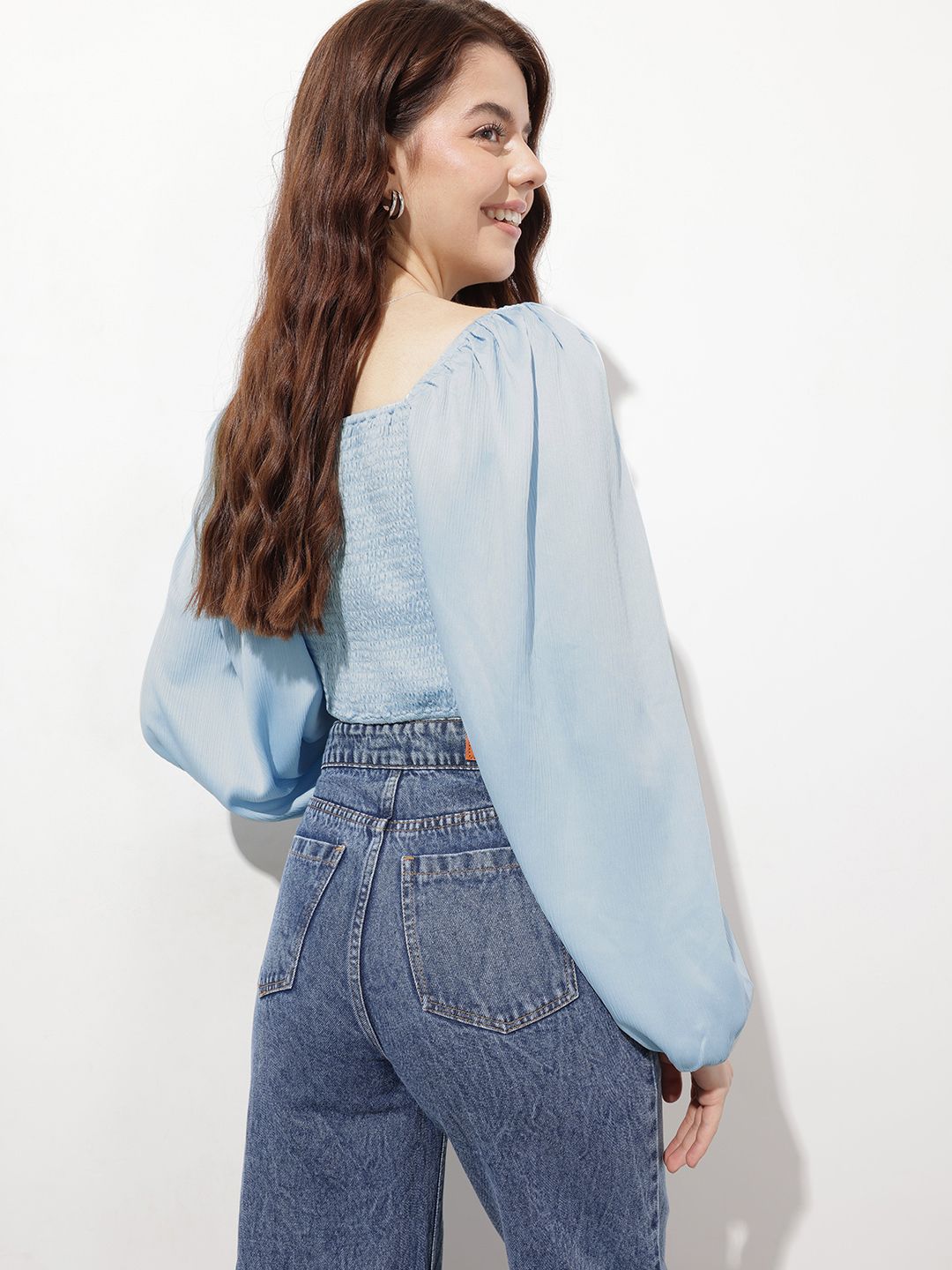 DressBerry Powder Blue Twist 'em Up Smocked Crop Top