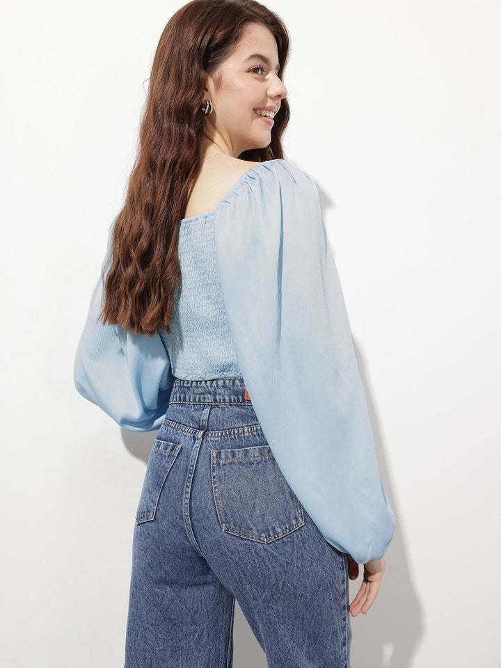 DressBerry Powder Blue Twist 'em Up Smocked Crop Top