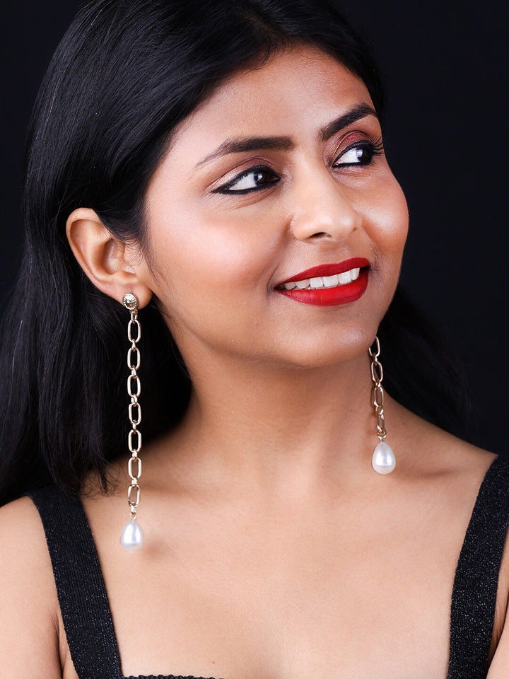 VOGUE PANASH- Gold-Plated White Beaded Contemporary Drop Earrings