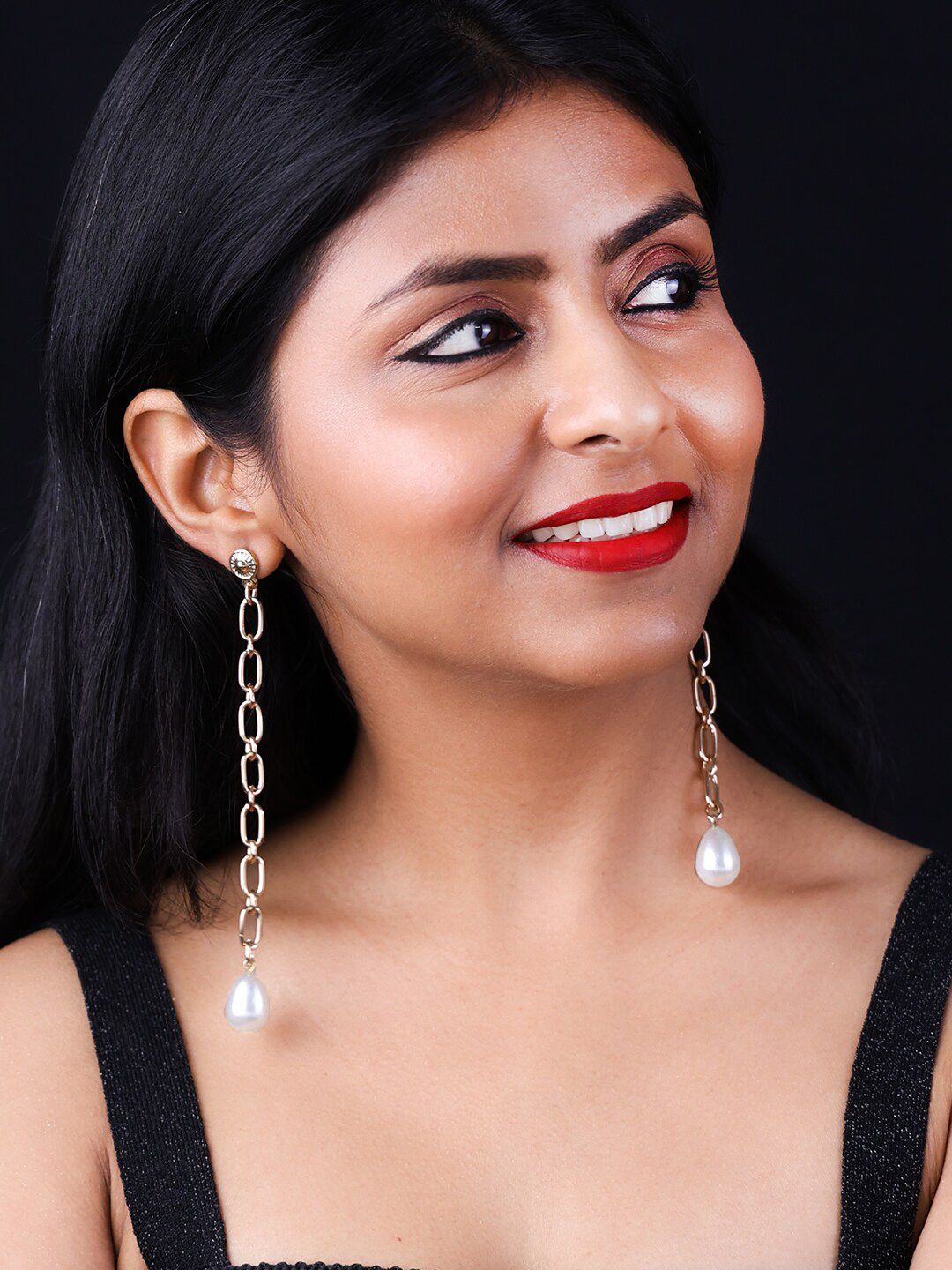 VOGUE PANASH- Gold-Plated White Beaded Contemporary Drop Earrings