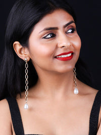 VOGUE PANASH- Gold-Plated White Beaded Contemporary Drop Earrings
