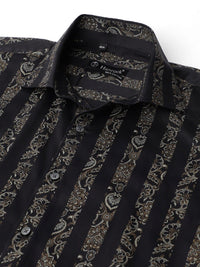 Hancock Pure Cotton Premium Floral Print Striped Satin Slim Fit Party Shirt