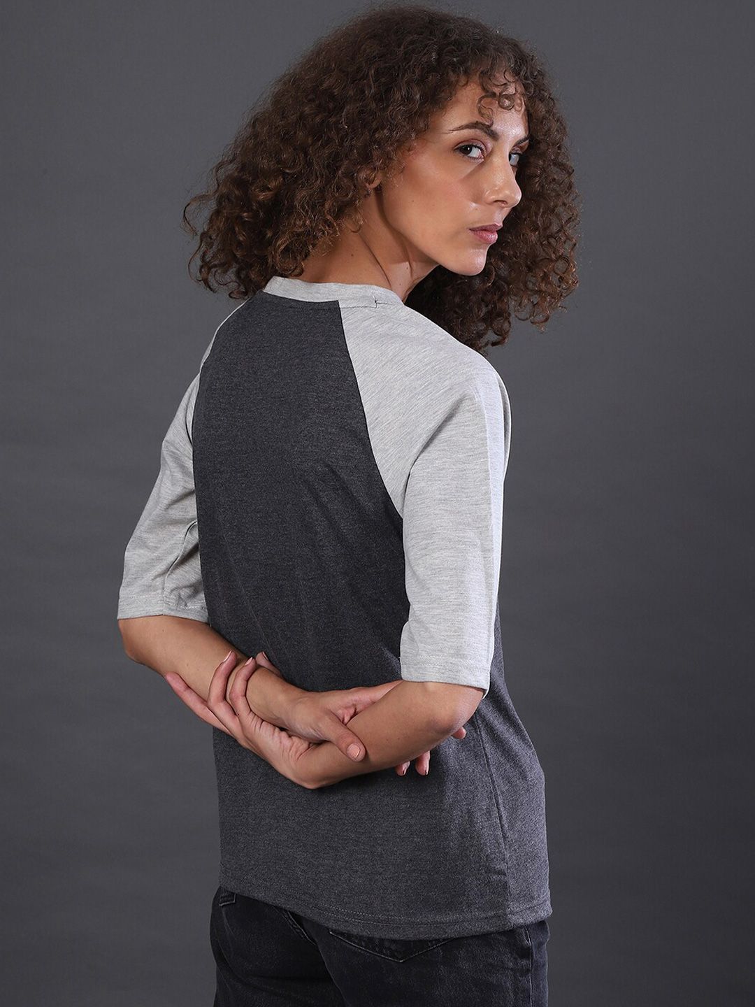 Campus Sutra Charcoal Grey Regular Top