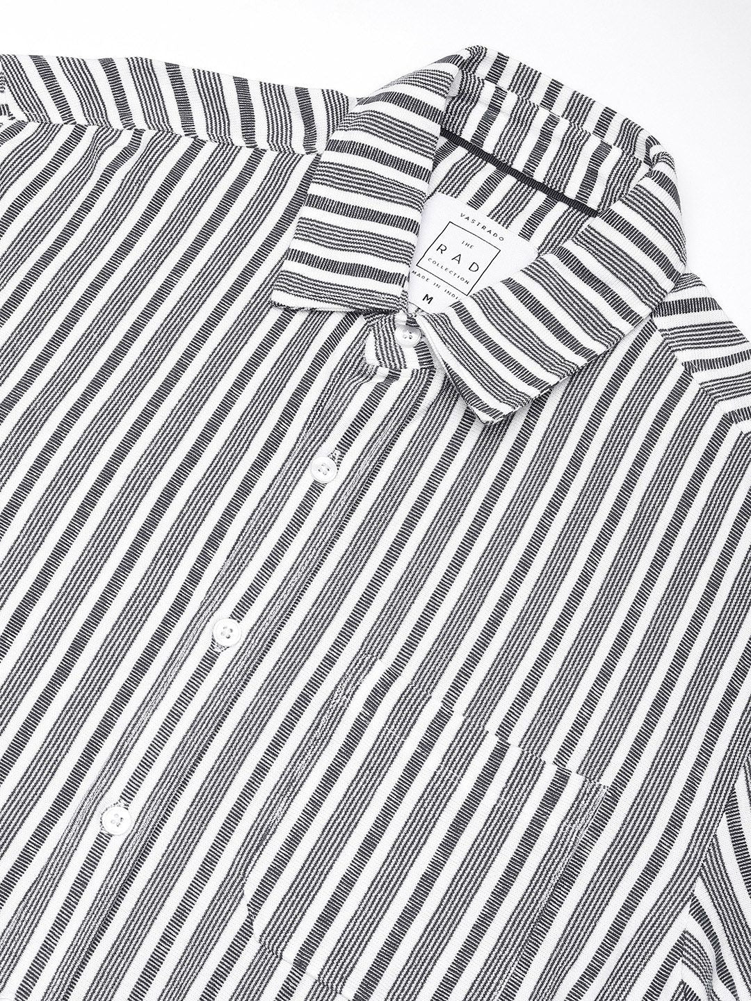 VASTRADO Men Classic Relaxed Fit Spread Collar Vertical Striped Cotton Casual Shirt