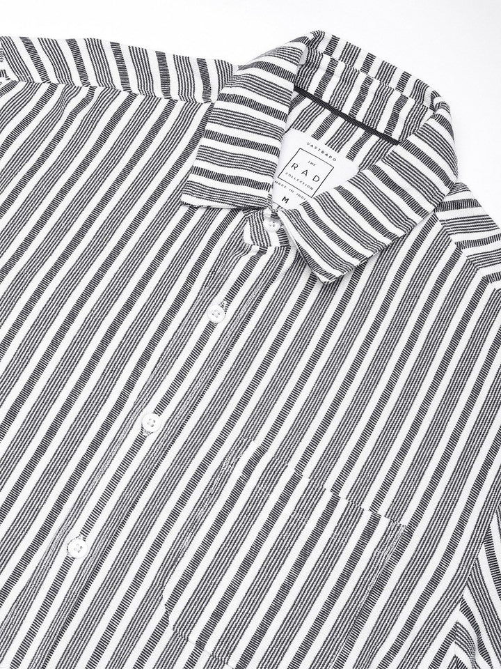 VASTRADO Men Classic Relaxed Fit Spread Collar Vertical Striped Cotton Casual Shirt