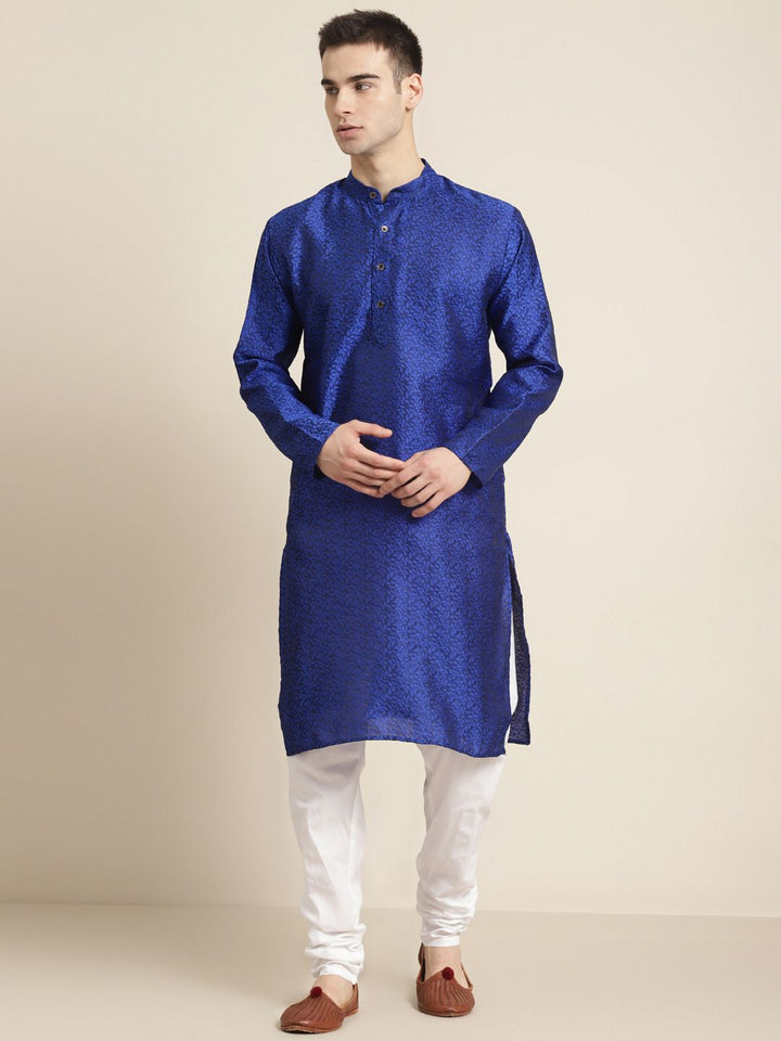 SOJANYA Lelaki Biru Etnik Kurta Jacquard Silk