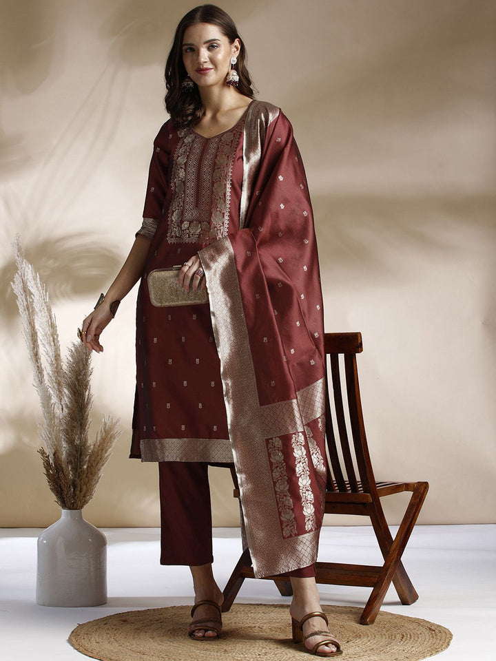 Anouk Zari Woven Design Kurta with Trousers & Dupatta