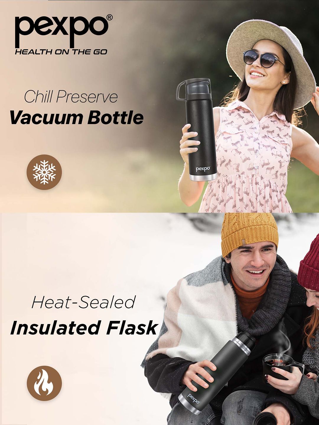 Pexpo Knight Black FERERRO-ISI Certified Thermosteel Hot and Cold Flask Water Bottle 1L
