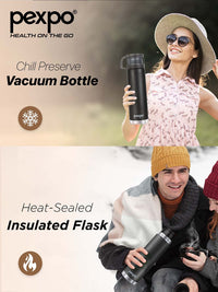 Pexpo Knight Black FERERRO-ISI Certified Thermosteel Hot and Cold Flask Water Bottle 1L