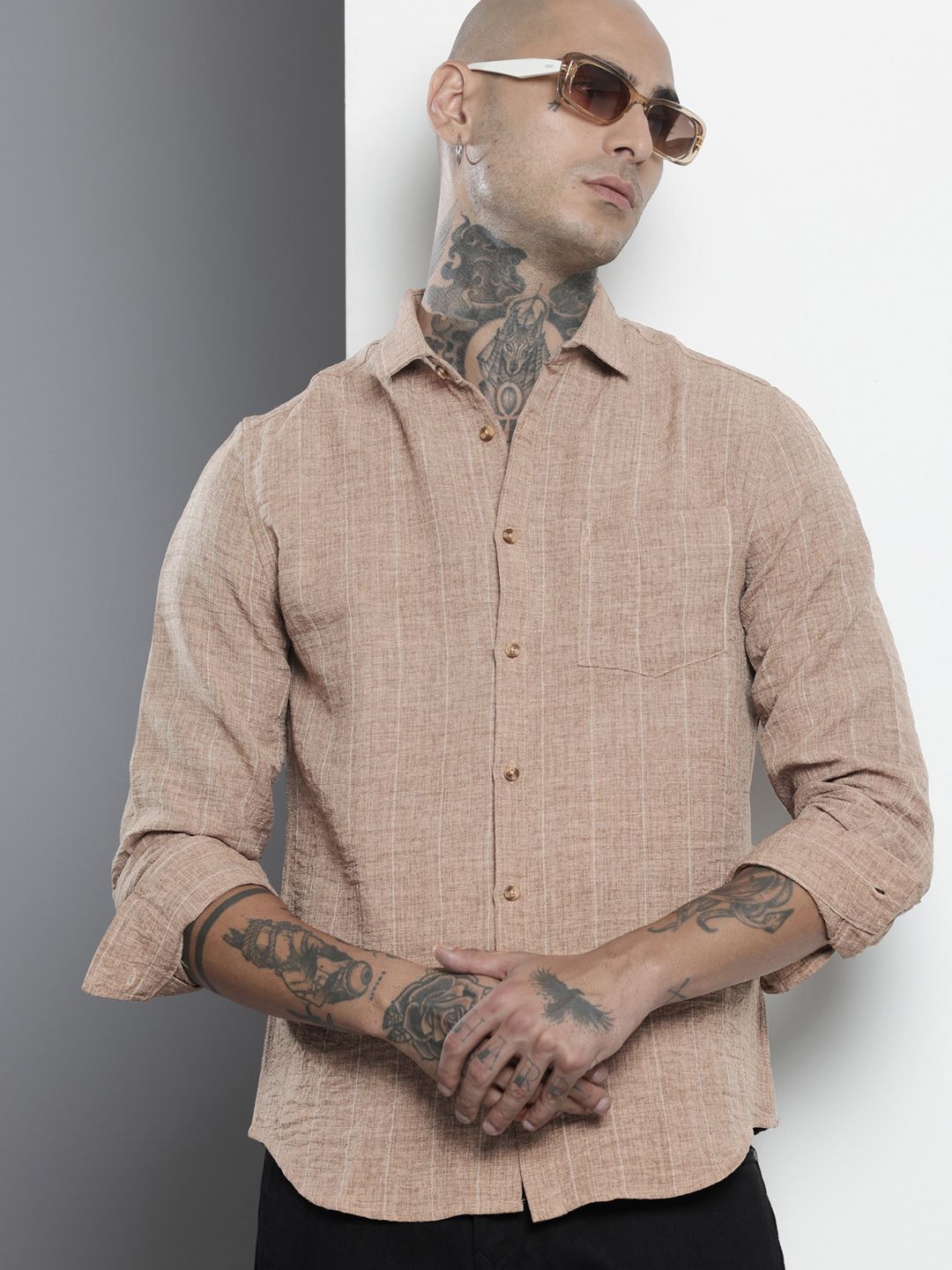 The Indian Garage Co Slim Fit Striped Casual Shirt