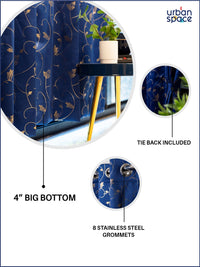 URBAN SPACE Navy Blue & White Floral Printed Black Out Long Door Curtain