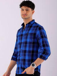 The Indian Garage Co Men Blue Slim Fit Checked Casual Shirt