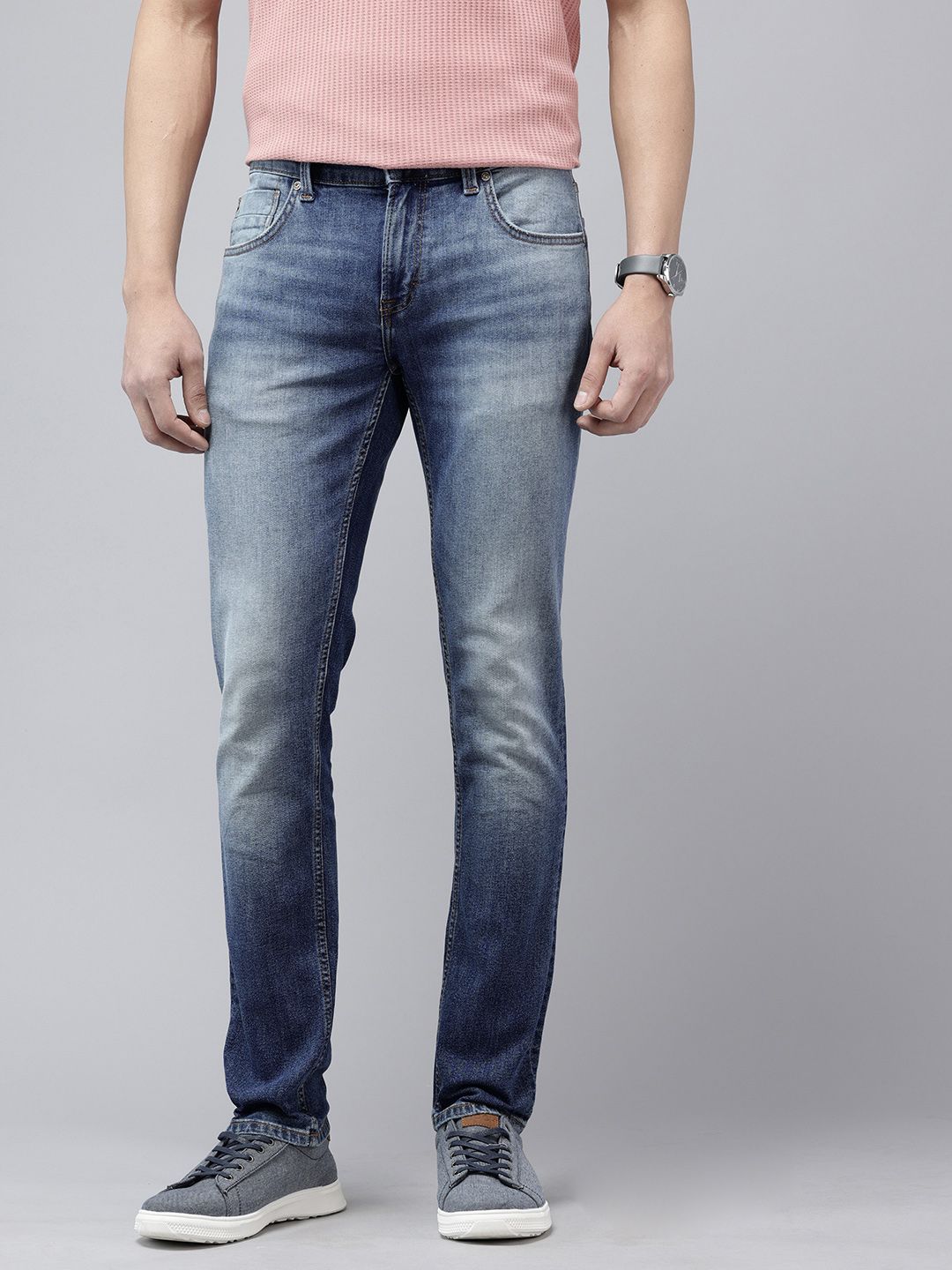 SPYKAR Men Skinny Slim Fit Low-Rise Heavy Fade Stretchable Jeans