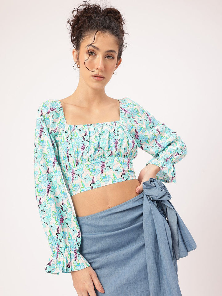 DressBerry Floral Fanatic Smocked Empire Crop Top