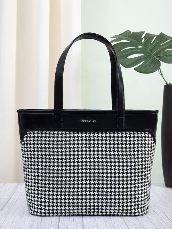 Berrylush Checked 14 Inch Laptop Shopper Tote Bag