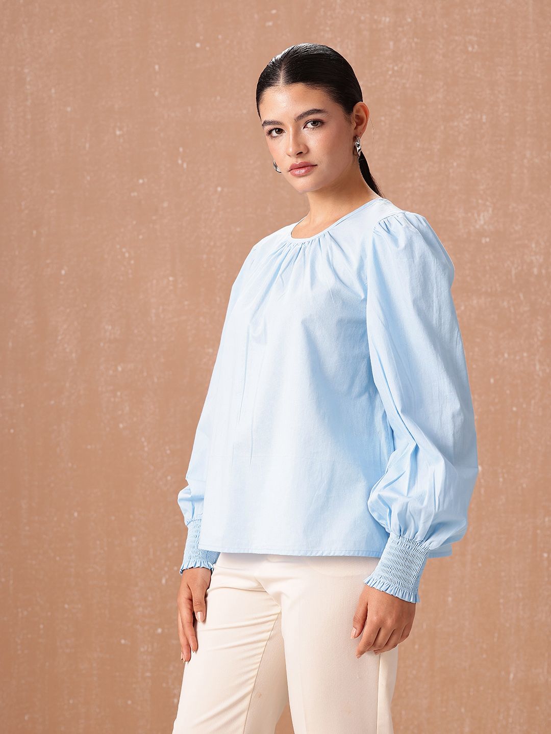 all about you Pure Cotton Puff Sleeves Gathered Top