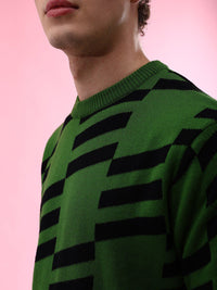 The Indian Garage Co Geometric Printed Long Sleeves Acrylic Pullover Sweater