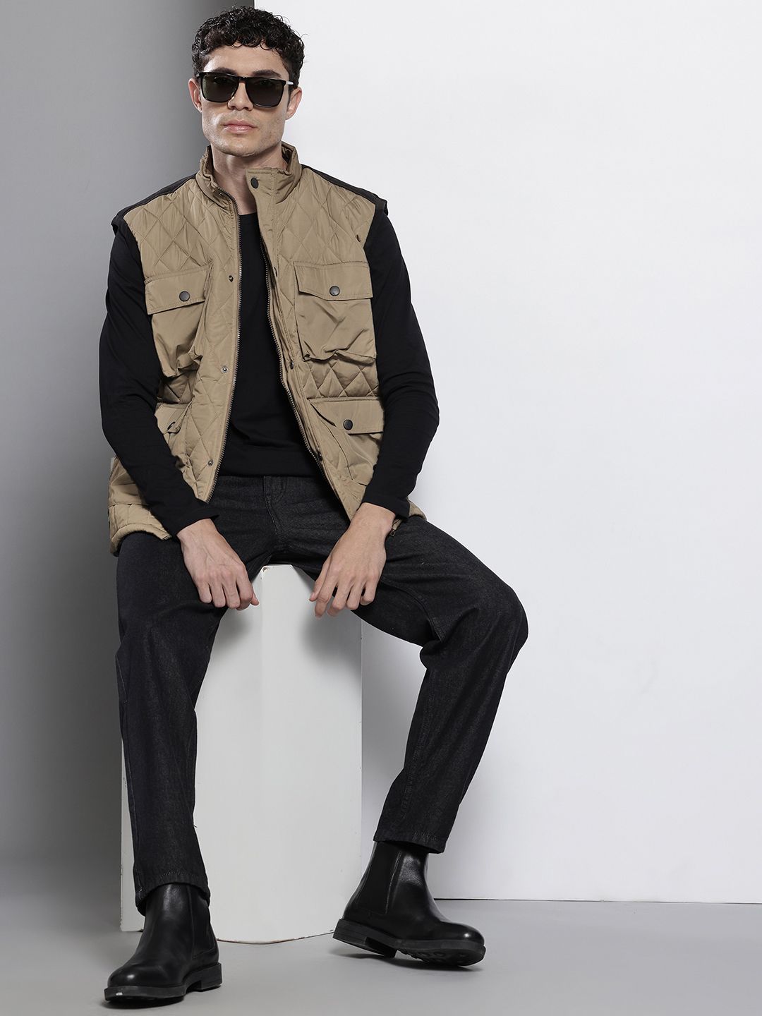 The Indian Garage Co Mock Collar Quilted-Style Gilet Jacket