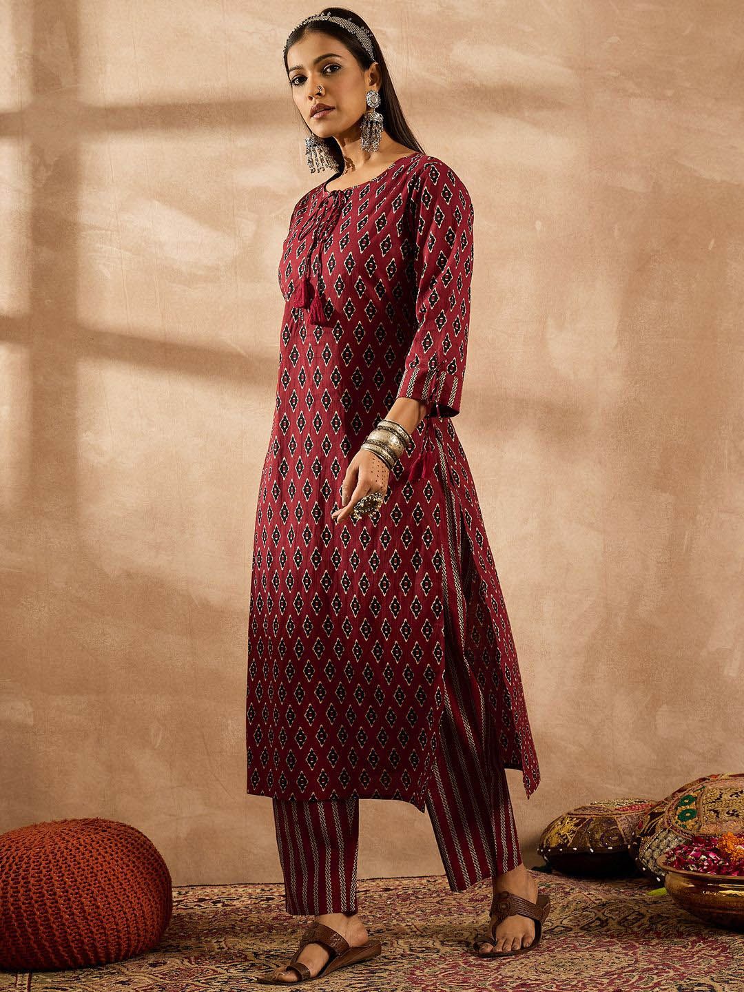 Indo Era Women Ethnic Motifs Printed Regular Pure Cotton Kurta with Palazzos