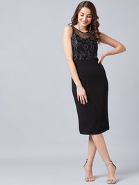 Athena Black Embellished Sheath Dress