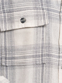 Locomotive Men Cream Grindle Mock Lino Dobby Textured Checked Utility Pocket Overshirt